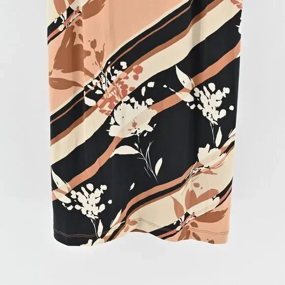 BCBGMAXAZRIA Dress Sz L Brown Stripe Floral Collared Faux Wrap Long Sleeve Midi - Picture 7 of 12